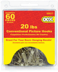 Conventional Picture Hook Value Pack, Zinc Plated,20-Lb., 60-Pc.