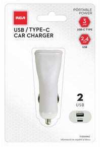 Dual Port Car Charger, Type C, White, 3.4-Amp