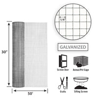 Garden Zone  30 in. W x 50 ft. L Silver Gray  Steel  Hardware Cloth