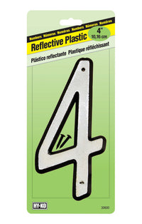 Hy-Ko 4 in. Reflective White Plastic Number 4 Nail-On 1 pc. (Pack of 10)