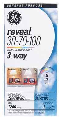 GE Reveal 30/70/100 watts A21 Three Way Bulb A-Line Incandescent Bulb E26 (Medium) Soft White (Pack of 12)