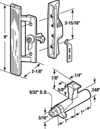 Prime-Line  Wood Tone  Metal  Outdoor  Patio Door Handle Set