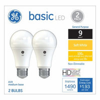 GE Lighting 37025 16 Watt E26 A19 Frosted Soft White LED Non-Dimmable Light Bulbs 2 Count