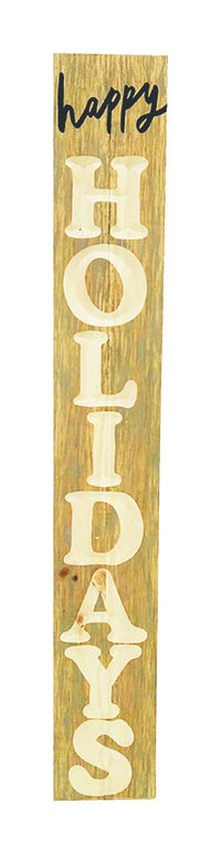 Celebrations  Vertical Happy Holidays Sign  Christmas Decoration  Tan  Wood  1 pk (Pack of 4)