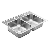 33"x22" stainless steel 18 gauge double bowl drop in sink