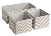 Interdesign 04301 3 Piece Taupe & Natural Axis Chevron Fabric Dresser Drawer Organizer Set