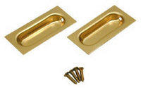 Sliding Door Pull, Bright Brass Rectangle, 3-In., 2-Pk.