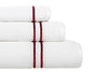 LINIM 3-Pcs Towel Set 100% Cotton White With Lines; Bath, Hand & Washcloth R Red