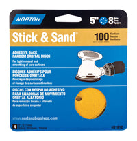 Norton Stick & Sand 5 in. Aluminum Oxide Adhesive A290 Sanding Disc 100 Grit Medium 4 pk