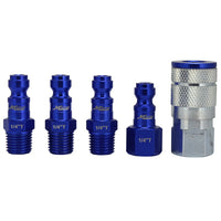 Coupler & Plug Kit, T-Style, Blue, 1/4-In. NPT, 5-Pc.