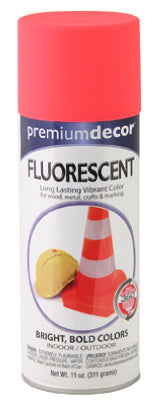 Premium Decor Fluorescent Spray Paint, Interior/Exterior, Red Orange, 11-oz.