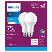 Philips A21 E26 (Medium) LED Bulb Daylight 75 Watt Equivalence 2 pk