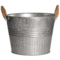 Planter With Rope Handles, Round, Galvanized Metal, 6-In.