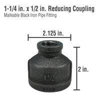 Pipe Decor  1-1/4 in. FPT   x 1/2 in. Dia. FPT  Black  Malleable Iron  Pipe Decor Reducer