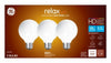 GE Lighting 43316 5.5 Watt E26 G25 Frosted Soft White LED Dimmable Relax HD Light Bulbs 3 Count