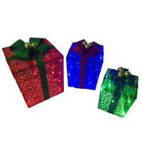 Celebrations LED Red/Blue/Green 8/10/12 in. Gift Box Set Yard Decor