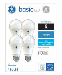 GE Lighting 37004 10 Watt E26 A19 Frosted Daylight LED Non-Dimmable Light Bulbs 4 Count