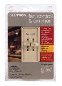 Lutron Skylark 1.5 amps Single Pole Slide Fan Control Ivory 1 pk