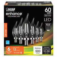 Feit Electric Enhance CA10 E12 (Candelabra) Filament LED Bulb Soft White 60 W 6 pk