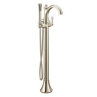 Polished nickel one-handle tub filler includes hand shower