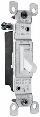 Toggle Switch, Single Pole, White, 120-Volt, 15-Amp