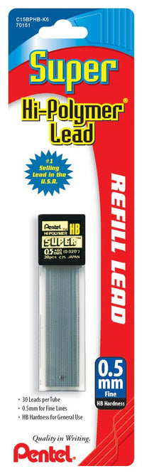 Pentel C15Bphb .5Mm Super Hi Polymer® Lead (Pack of 6)