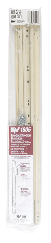 Knape & Vogt 1805H CW 600 24" Cream Epoxy Coated Self Close Euro Style Drawer Slide