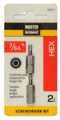 Screwdriver Insert Bit, 7/64-In. Hex, 1-In., 2-Pk.