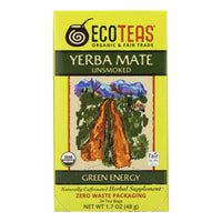 Ecoteas Organic Yerba Mate Unsmoked Green Energy Tea Bags - Case of 6 - 24 Bags