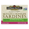 Crown Prince Skinless and Boneless Sardines In Pure Olive Oil - Case of 12 - 3.75 oz.