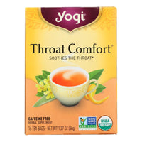 Yogi Organic Throat Comfort Herbal Tea Caffeine Free - 16 Tea Bags - Case of 6