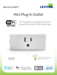 Leviton  Decora Smart  15 amps 120 volt Single  White  Electrical WiFi Outlet  5-15R  1 pk