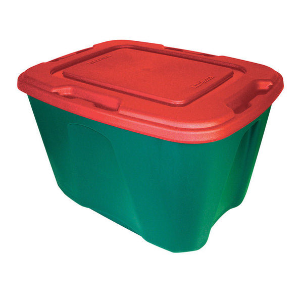 Homz 18 Gallon Heavy Duty Plastic Holiday Storage Totes, Green/Red (4 Pack)