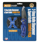 Accusharp 044c Blue/Black 2-Step Knife Sharpener And Folding Knife 2 Piece Combo