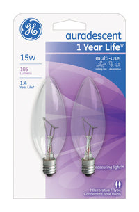 GE 15 watts F10 Decorative Incandescent Bulb E12 (Candelabra) Warm Amber 2 pk (Pack of 5)