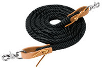 Horse Roper Rein, Black Poly With Leather Loops, 5/8-In. x 8-Ft.