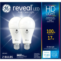 GE  Reveal  S8  E26 (Medium)  LED Bulb  Pure Clean Light  100 Watt Equivalence 2 pk