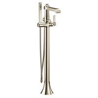 Polished nickel one-handle tub filler includes hand shower