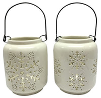 Christmas Snowflake Lantern, Ceramic, Assorted, 5.8-In. (Pack of 6)