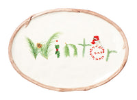 Roman  Oval Winter Platter  Christmas Decoration  White  Dolomite  1 pk