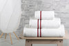 LINIM 3-Pcs Towel Set 100% Cotton White With Lines; Bath, Hand & Washcloth R Red