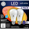 GE A19 E26 (Medium) LED Bulb Soft White 40 Watt Equivalence 2 pk