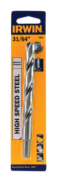 Irwin  31/64 in.  x 5-7/8 in. L High Speed Steel  Drill Bit  1 pc.