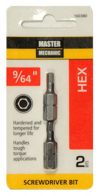 Screwdriver Insert Bit, 9/64-In. Hex, 1-In., 2-Pk.