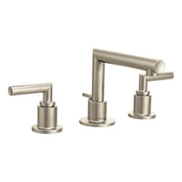 Brushed nickel two-handle low arc bathroom faucet