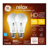 GE Relax HD A19 E26 (Medium) LED Bulb Soft White 100 Watt Equivalence 2 pk