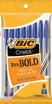 Bic MSBP81-BLU Blue Xtra-Bold Cristal® Pens 8 Count (Pack of 12)