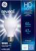 GE reveal HD+ 43 watts A19 A-Line Halogen Bulb 565 lumens Soft White 4 pk (Pack of 12)