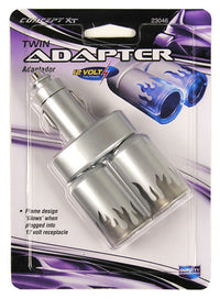 Twin Car Adapter, 2 12-Volt Ports, Blue Flame Light Indicator