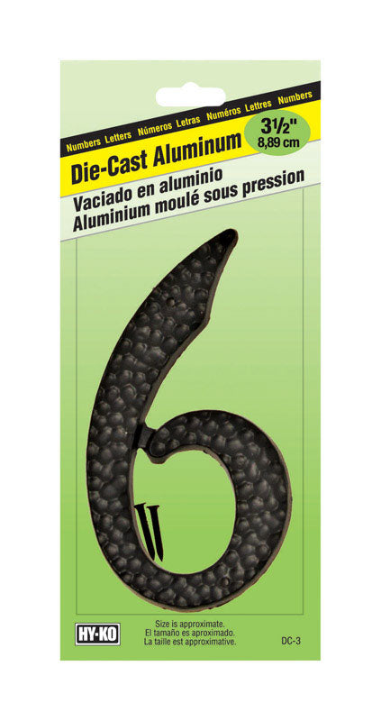 Hy-Ko 3-1/2 in. Black Aluminum Number 6 Nail-On 1 pc. (Pack of 10)